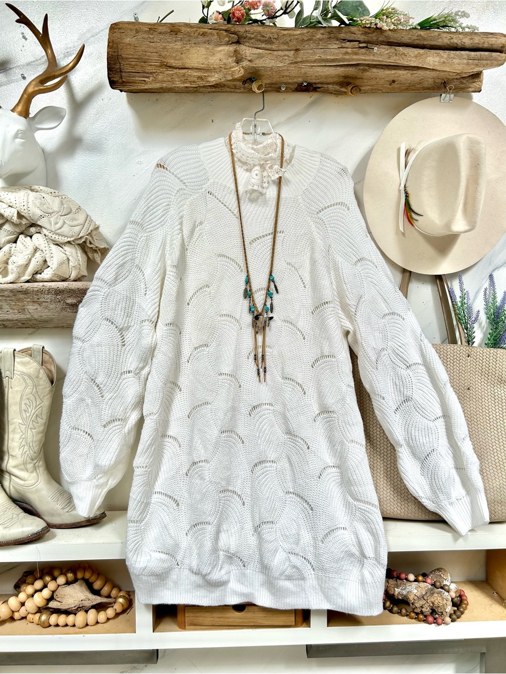 Dreamy Sweater dress/tunic w cottagecore boho prairie shabby chic vibe